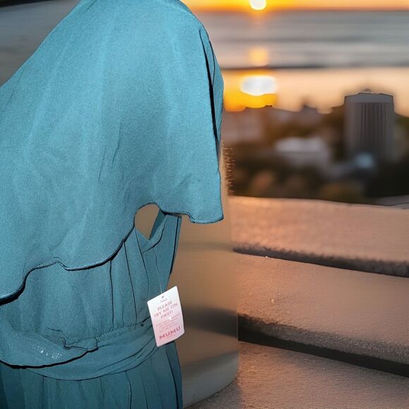 show me your mumu samantha ruffle wrap dress Forest green Chiffon 1X - Picture 7 of 10